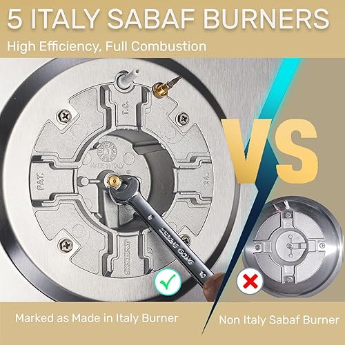 Miniatura 2 de TOPWISH 5 ITALY SABAF - Placa de cocina de gas integrada de 36 pulgadas, estufa de gas 37,600BTU, convertible, de acero inoxidable con protección de