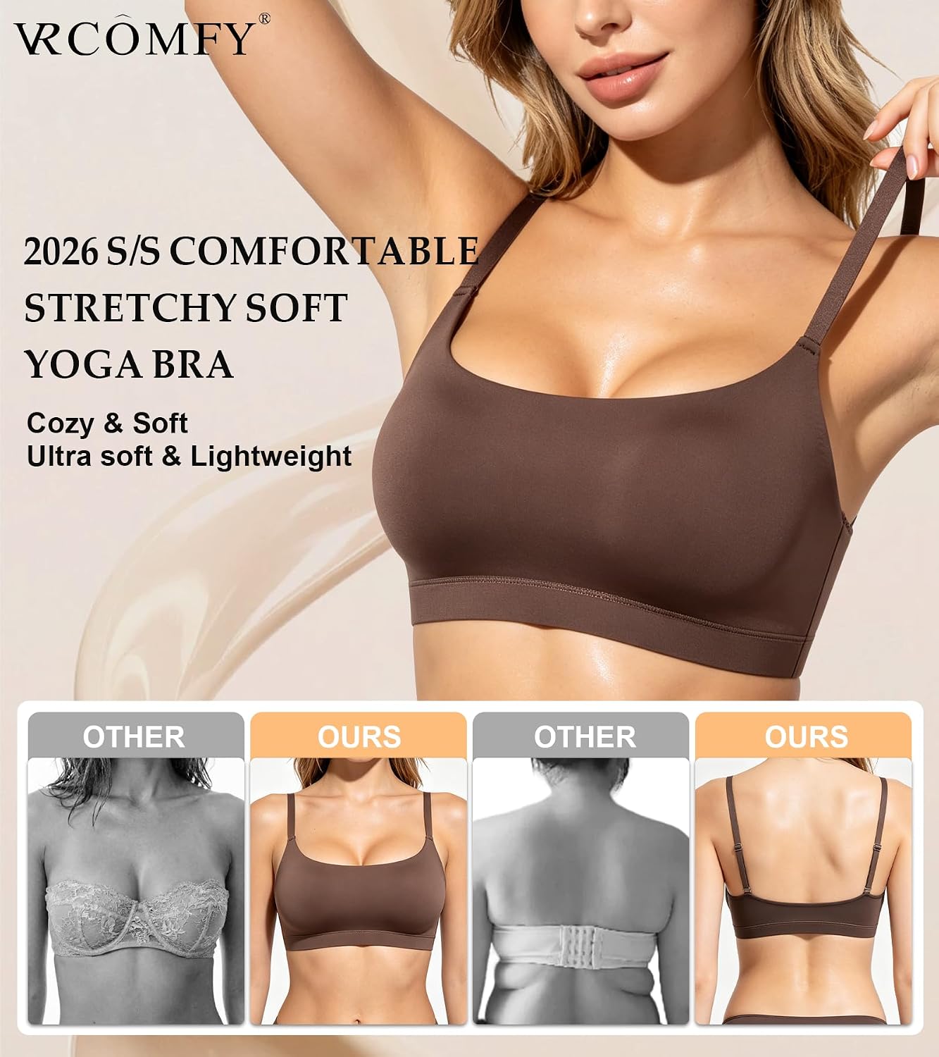 VRCOMFY Womens Unlined Wireless Cami Bra Pull On Comfortable Sports Bras image 3