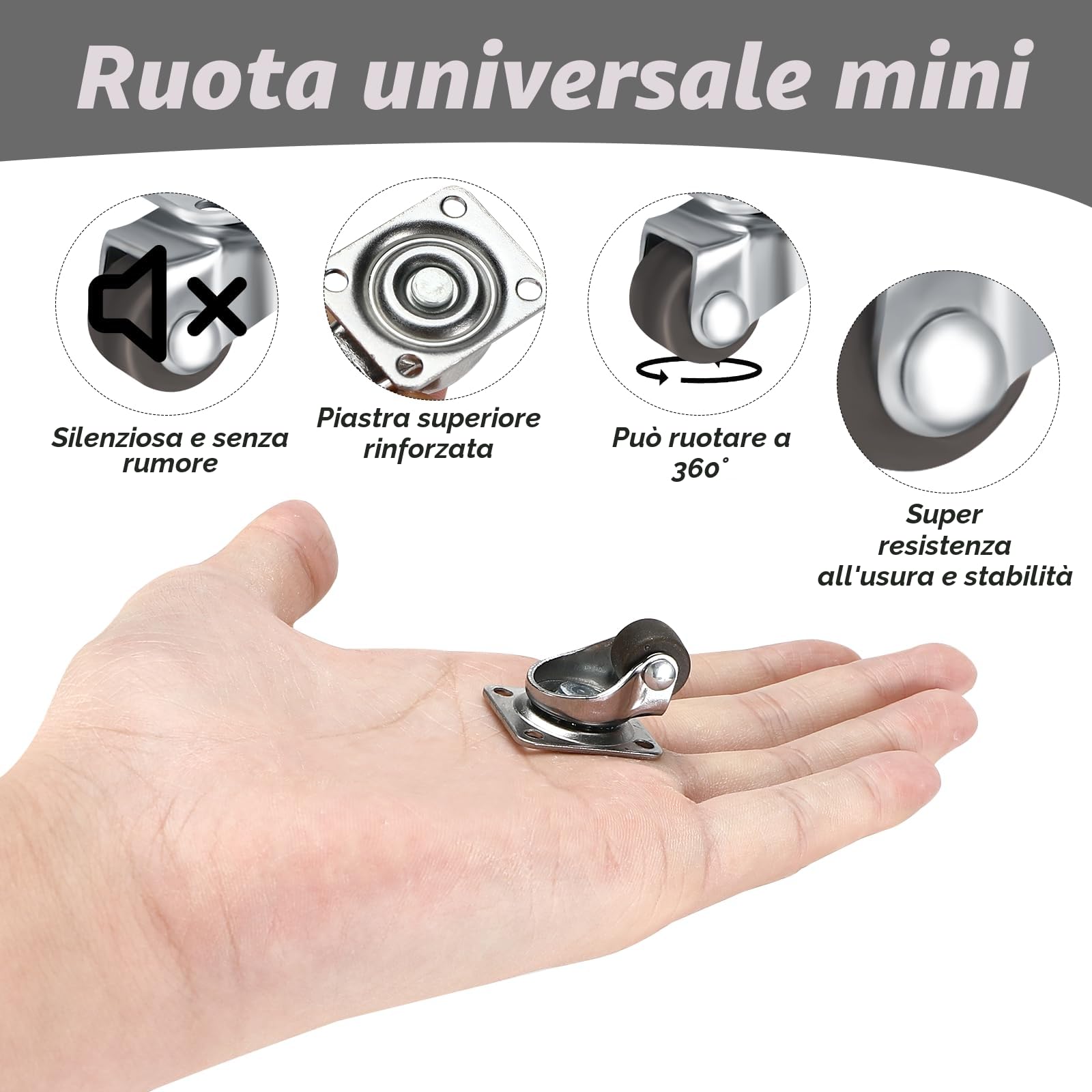 Zikenis12 Pezzi Rotelle per Mobili 12 mm,otelle pivotanti per mobile con Viti,Nessun rumore,Ruote Girevoli a 360 Gradi per Tavolini,Credenza,Mobiletto,Piccoli mobili,carrelli