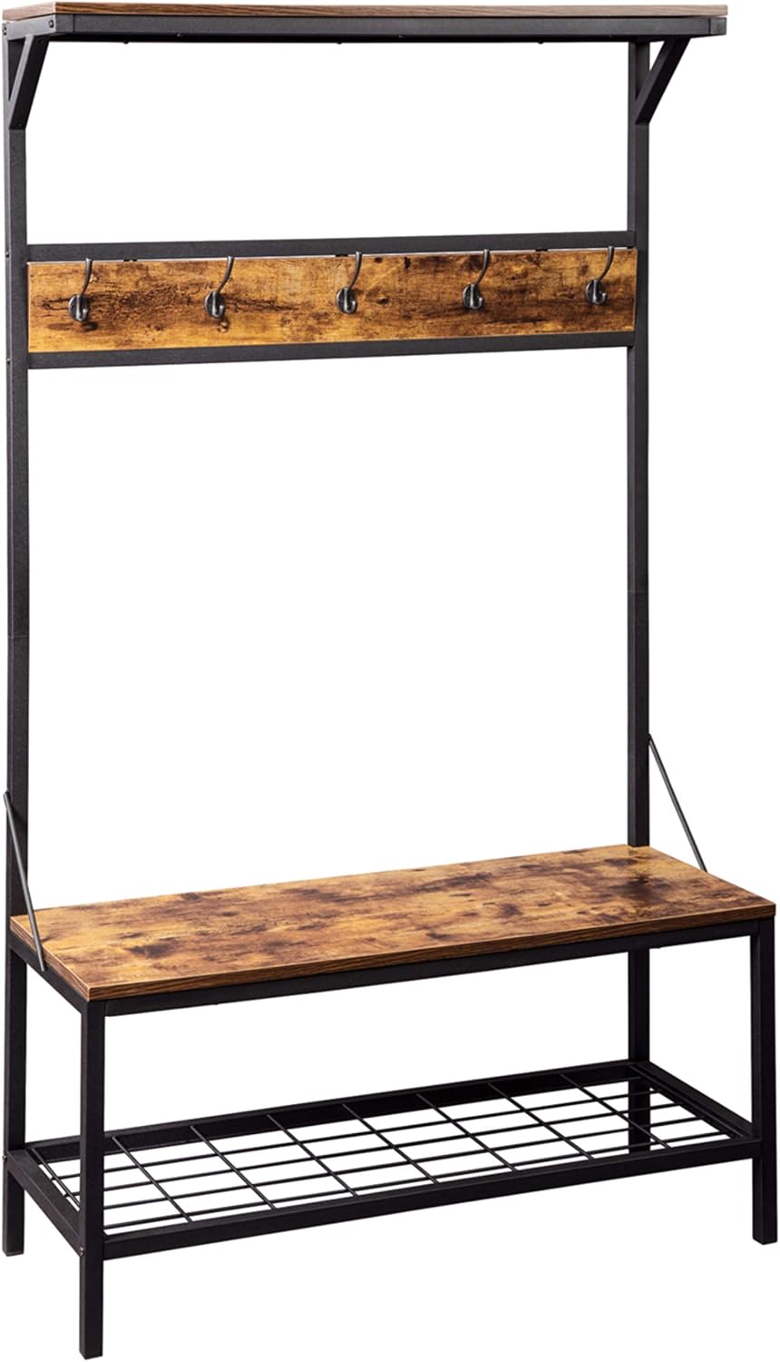 Signature Design by Ashley Bevinfield Hall Tree with Storage Bench, Antique Brown & Black