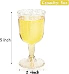 Coloch 50 Pack Elegant Plastic Wine Glasses with Stem, 5 Oz/140 ml Gold Glitter Disposable Wine Cups, Sturdy Plastic Goblet Party, Wedding, Birthdays, Champagne, Picnic, New Year's Eve Celebrations