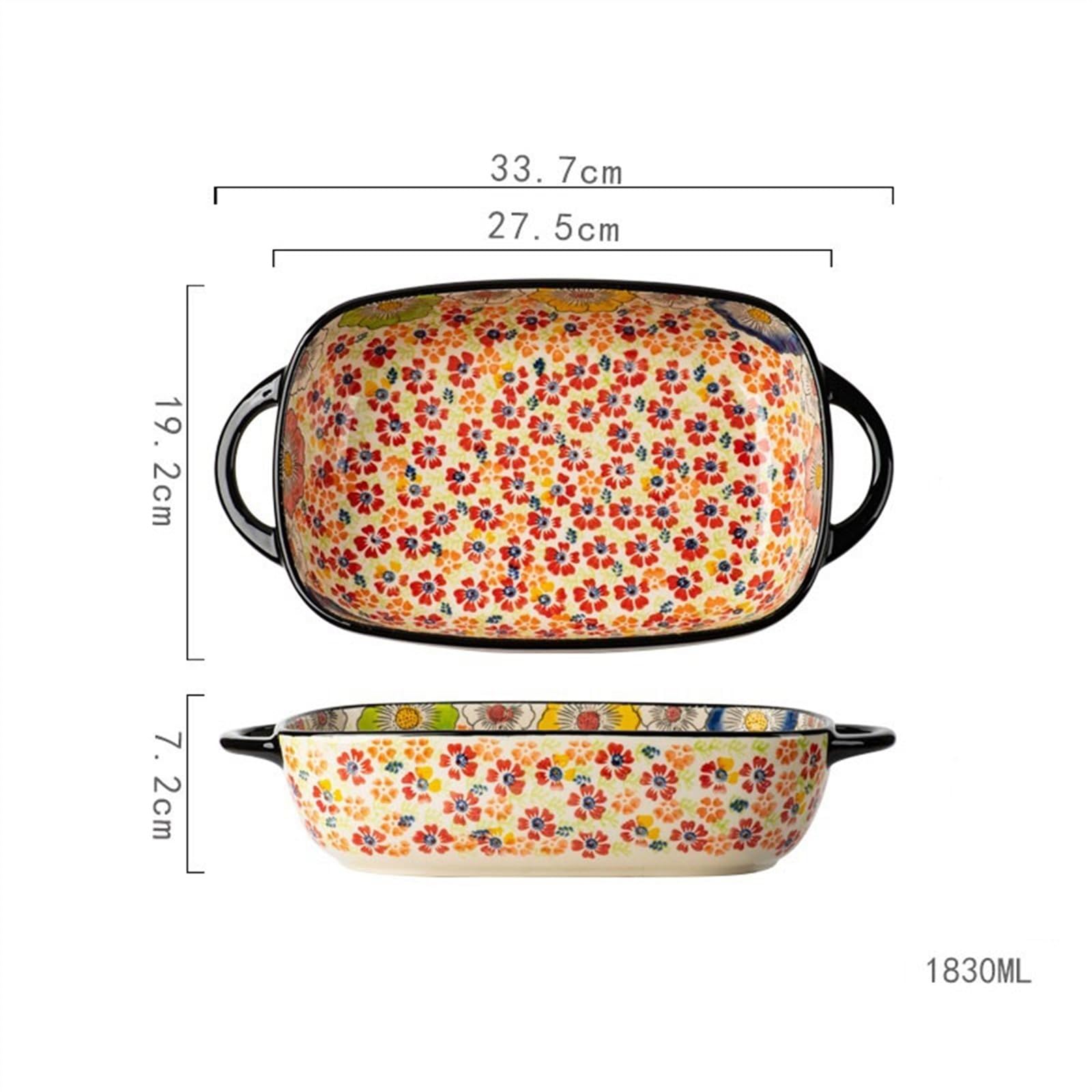 Naczynie do pieczenia i serwowania duża pojemność, domowa ceramiczna zastawa stołowa, miska na makaron, miska na zupę, salaterka, retro, podwójne ucho, odporne na wysokie temperatury, naczynie do