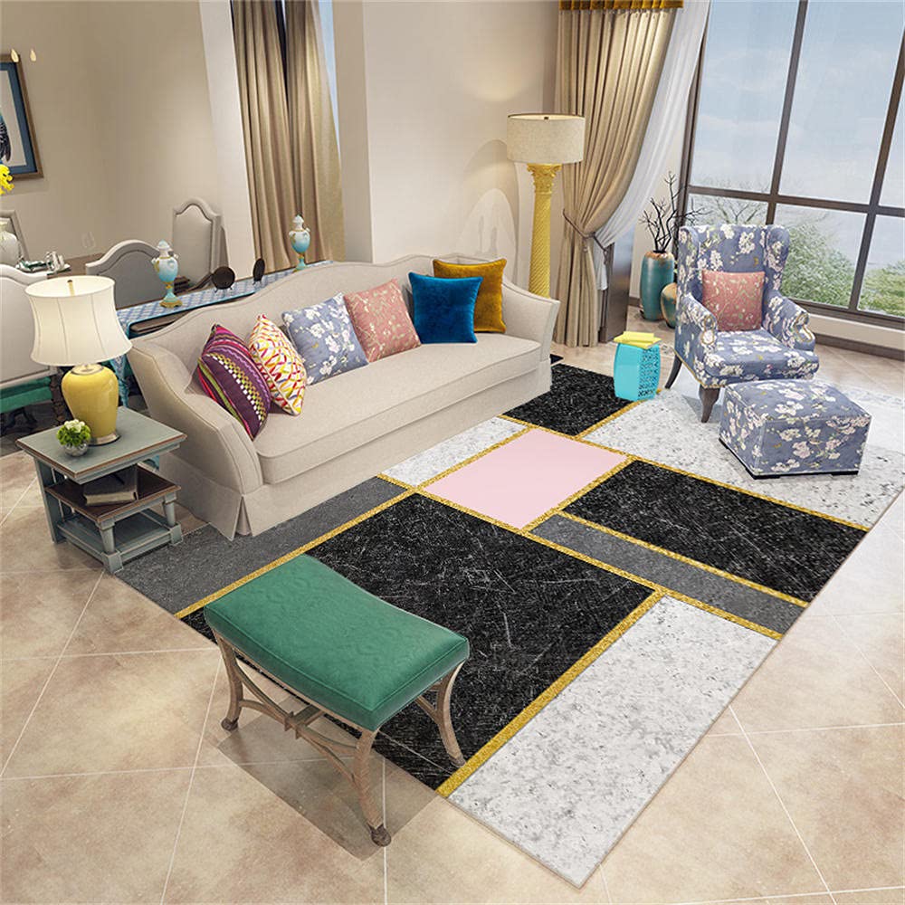 Tapis de jeu 140x200cm minimaliste or rose et noir au confort thermique supérieur