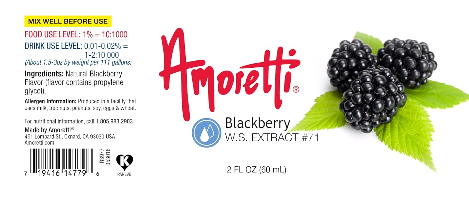 Amoretti - Blackberry Extract Water Soluble 2 oz - Highly Concentrated & Perfect For Pastry, Savory, Brewing, and more, Preservative Free, Vegan, Kosher Pareve, Keto Friendly