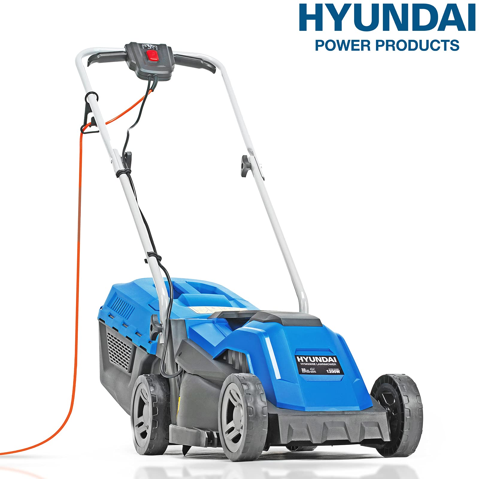 Hyundai Electric Lawn Mower 33cm, Corded 1200w/230v Roller Mulching