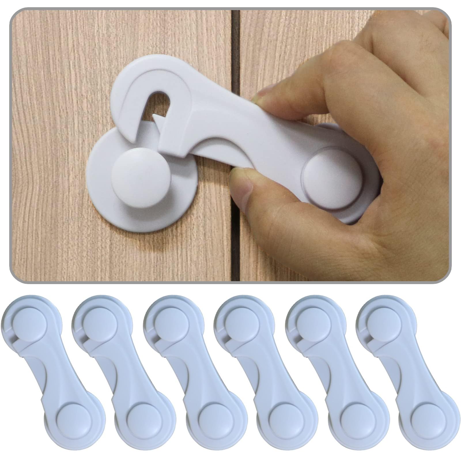 Lot de 6 verrous d'armoire de sécurité pour enfants, tiroirs, verrous d'armoire et de tiroir, ruban adhésif puissant, sans perçage, durable, blanc, idéal pour meubles, cuisine, porte d'armoire