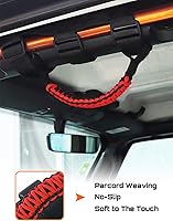 Vista 2 de Savadicar 2 asas de agarre de barra enrollable para Jeep Wrangler YJ TJ JK JKU JL JLU & Gladiator JT 1987-2023, accesorios interiores, negro y rojo