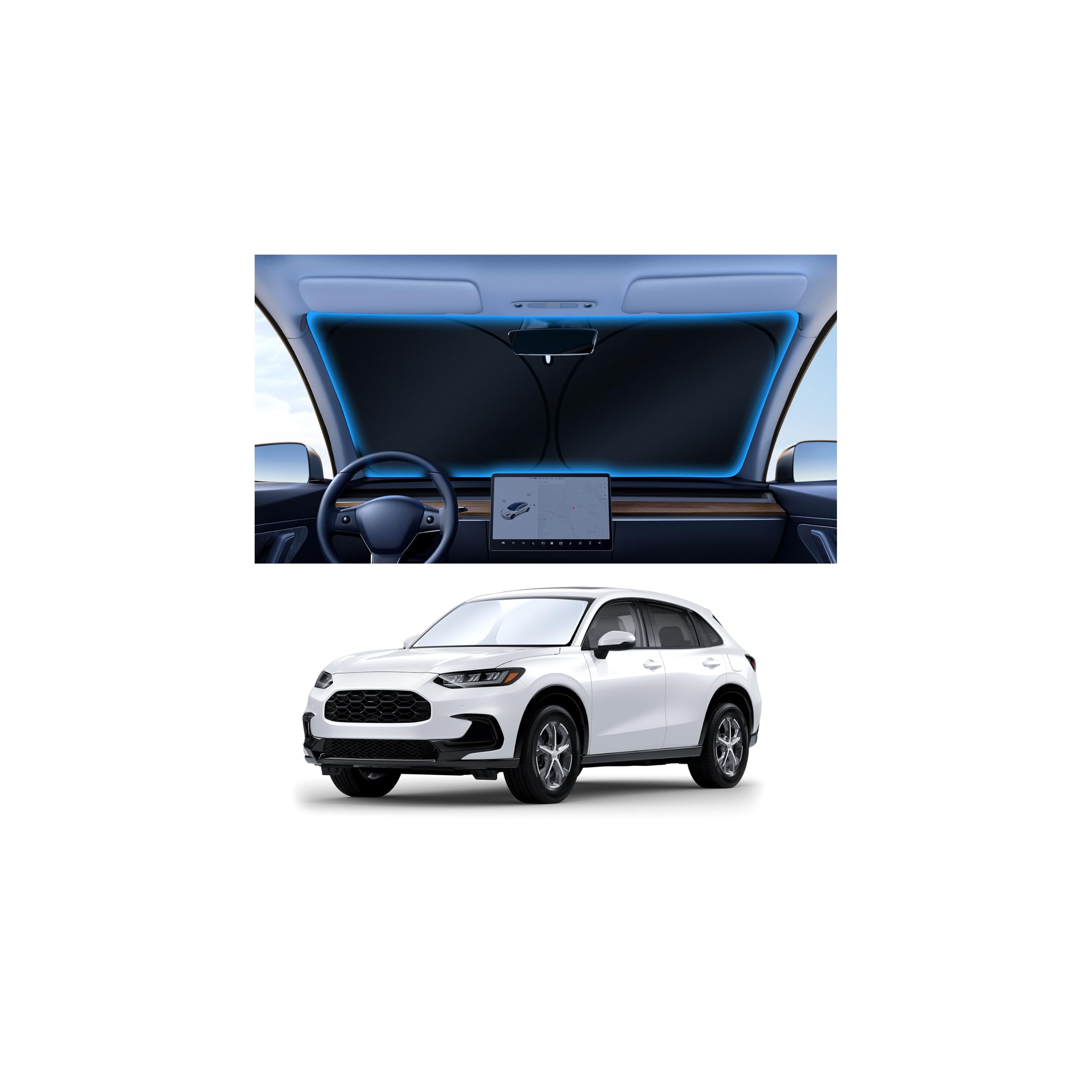 Canvcle Windshield Sun Shade for Honda HR-V 2023-2025 2026 HRV Accessories Upgraded Double-Layer Front Window Sunshade Cover Sun Visor Protector Foldable Block UV Rays Keep Vehicle Cool