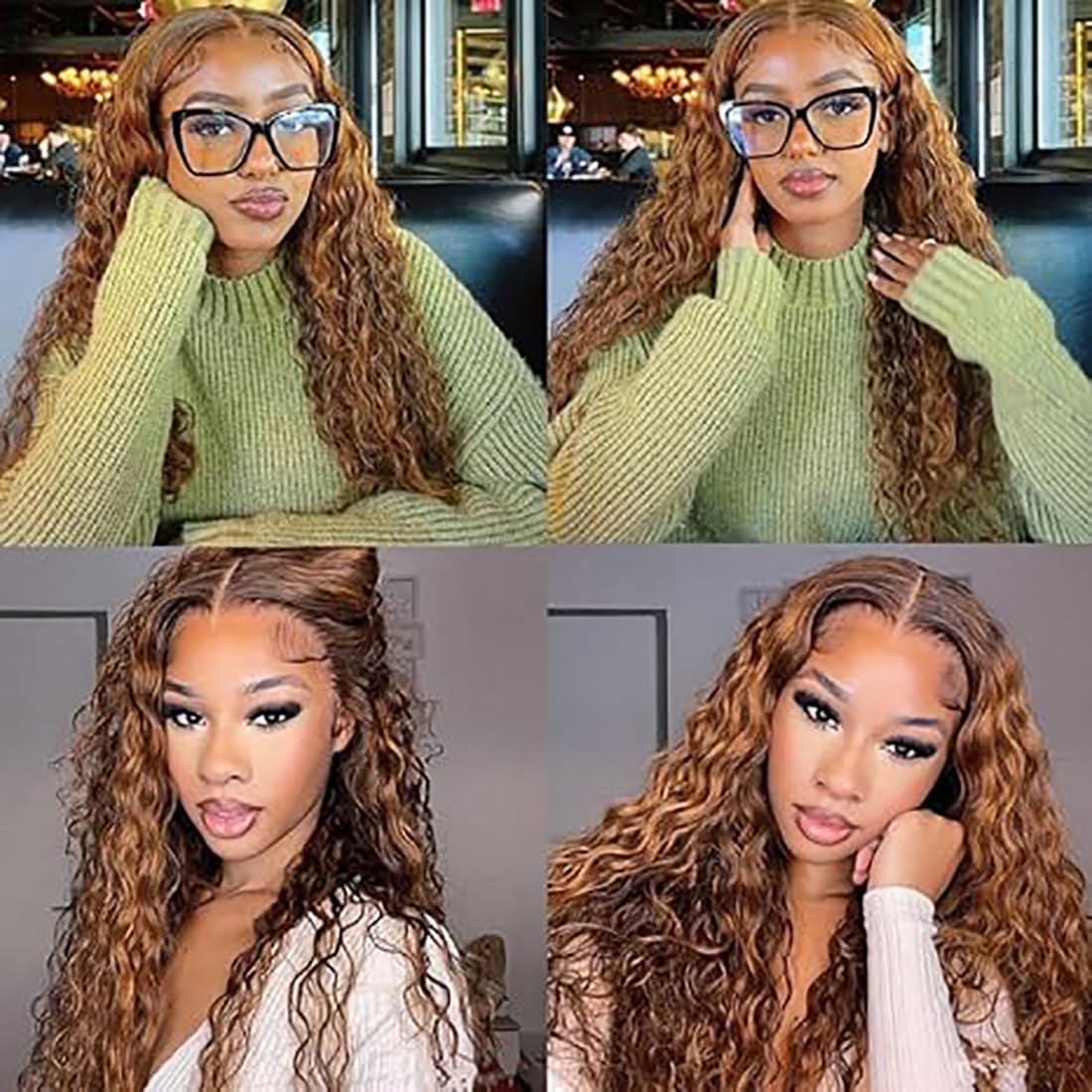 Curly Wave Human Hair Bundles Echthaar Tressen Bündel Menschliches Haar Human Hair Extensions Double Weft Weave 50g/Piece Highlight Brown Color 26 28 30 Zoll