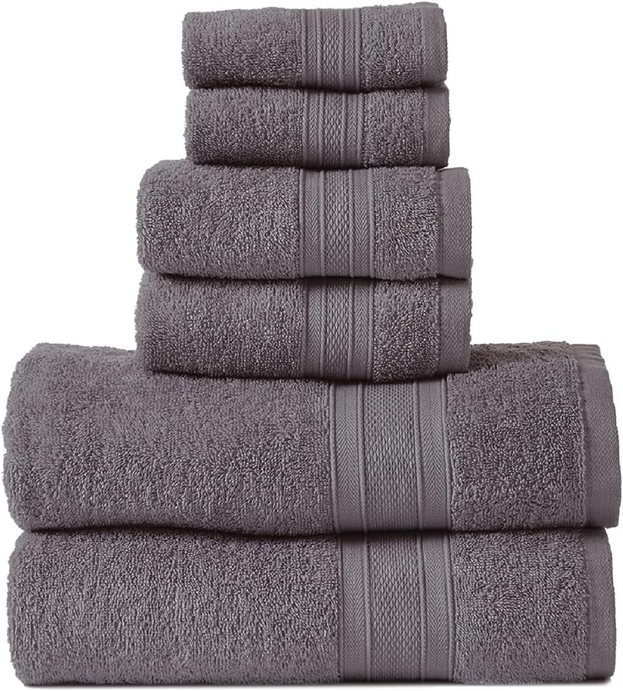 TRIDENT Soft & Plush Luxury Towel Set, 100% Cotton, 2 Bath Towels 2 Hand Towels 2 Washcloths Highly Absorbent Towels for Bathroom, 6 Pieces Charcoaly Grey Towel Sets