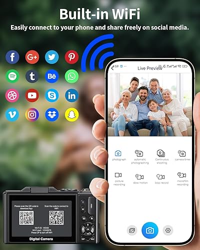 Miniatura 5 de Cámara digital 5K para fotografía con WiFi, cámara de vlogging Ultra HD de 75MP para YouTube con pantalla abatible de 180° de 3 pulgadas, cámaras