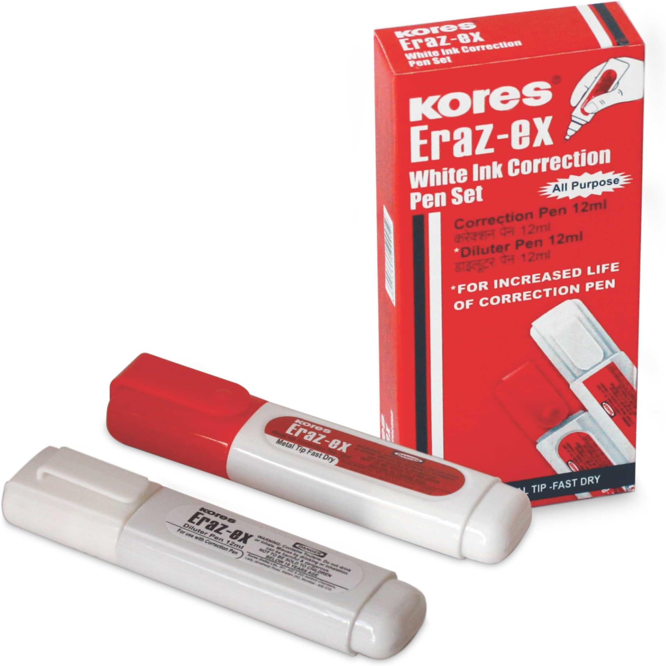 Kores Eraz-ex Ink Pen, White, 20 Pieces