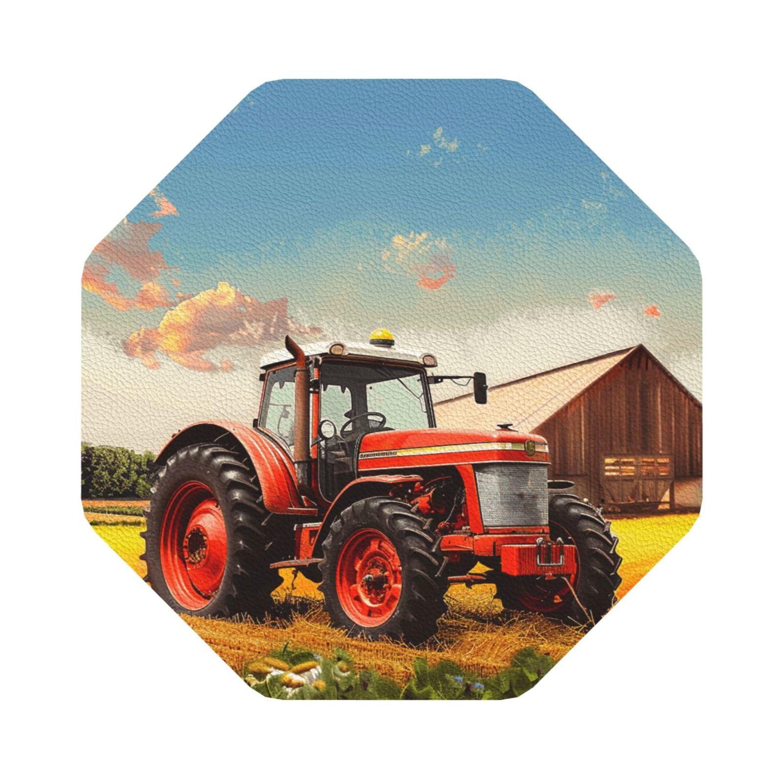 Beivgoxl Octagon Company Farm Tractor Printed Coasters For Drinks, Leather Coaster Sets Of 6, Funny Coffee Cup Coaster, Absorbent Coaster For Home And Office Kitchen Bar