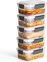 Vista 1 de YORY 5 cup Plastic Food Storage Containers with Lids Nestable Freezer Dishwasher Safe Rectangle Meal Prep Container Set,5-Pack