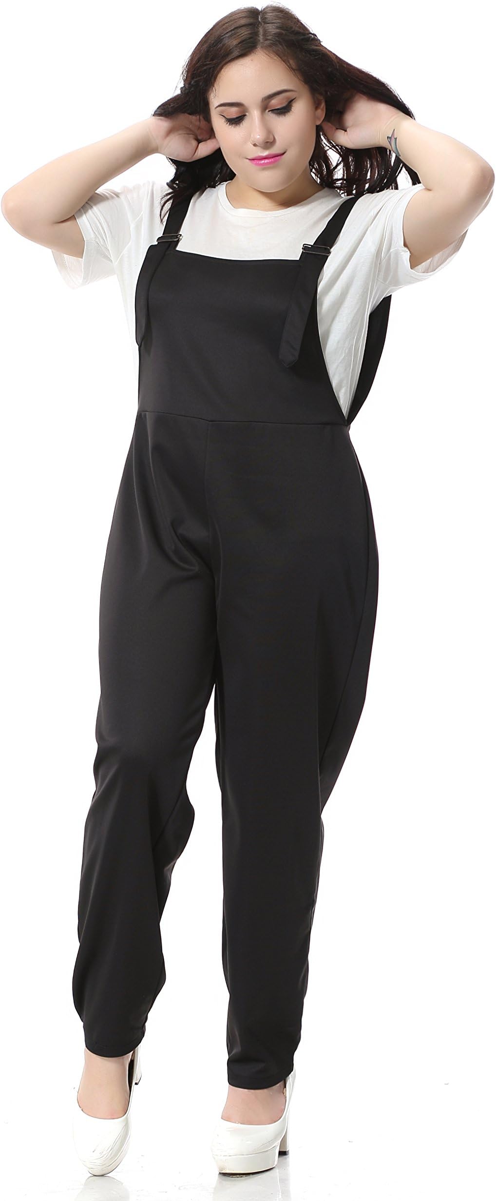 Right Fashion Women's Black Loose Plus Size Casual Jumpsuits with metal button 051 (us16, Black)