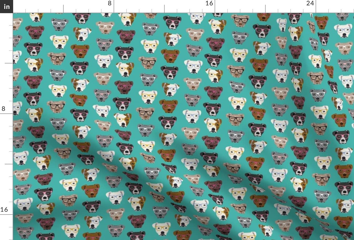 Spoonflower Fabric - Pitbull Glasses Cute Dogs Pitty Turquoise Pitbulls Pet Portrait Printed on Minky Fabric by The Yard - Sewing Baby Blankets Quilt Backing Plush