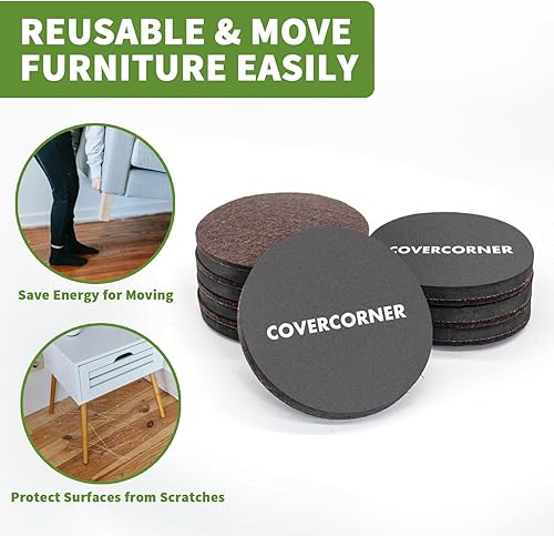 Miniatura 5 de Deslizadores de muebles para pisos de madera dura, 8 unidades, deslizadores de 4 34 pulgadas para mover muebles, almohadillas de fieltro para pisos