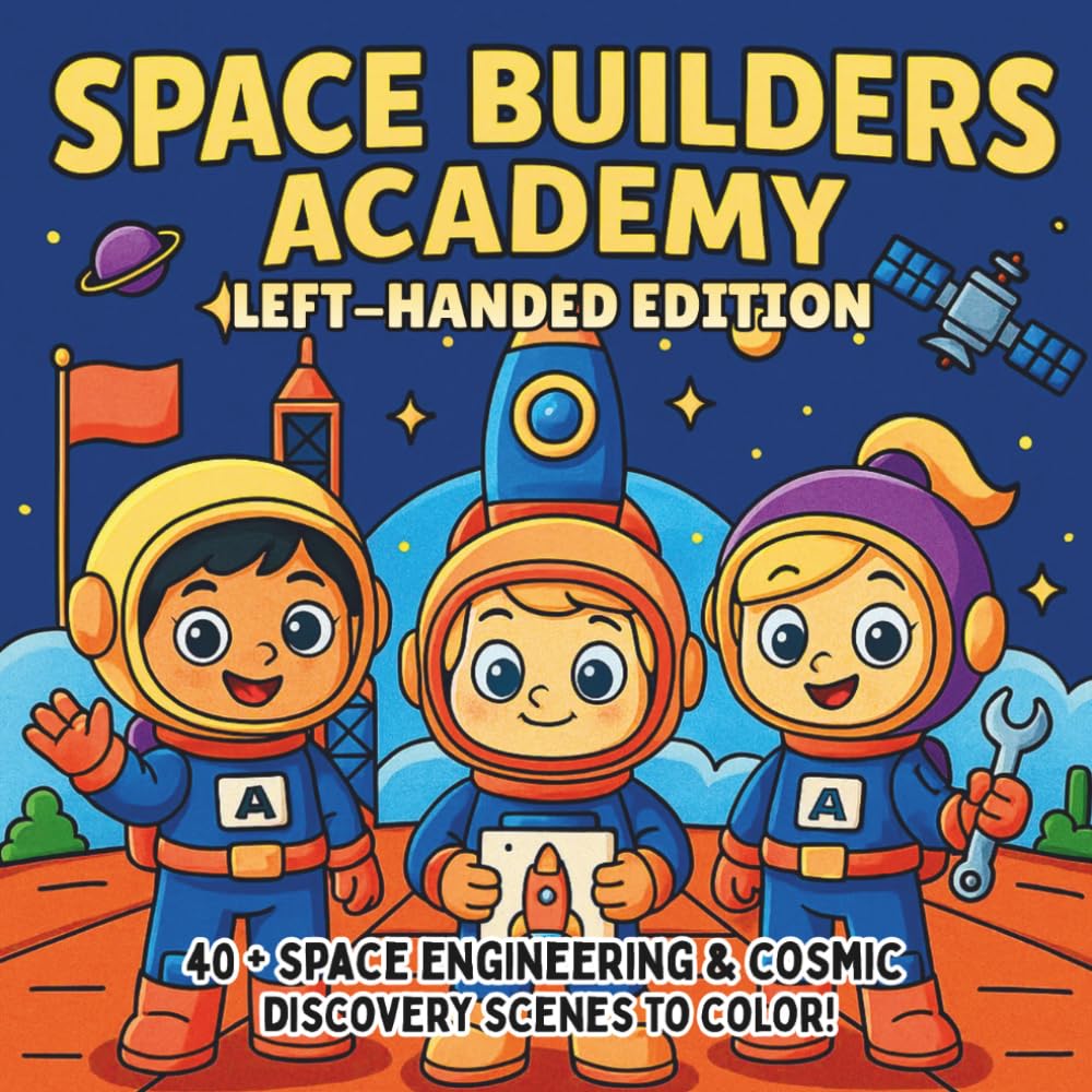 Space Builders Academy Left-Handed Edition: Rocket Design, Cosmic Construction & Galactic Discovery — A STEM Coloring Book for Kids Who Love Space, ... (STEM Learning Coloring Books for Kids)