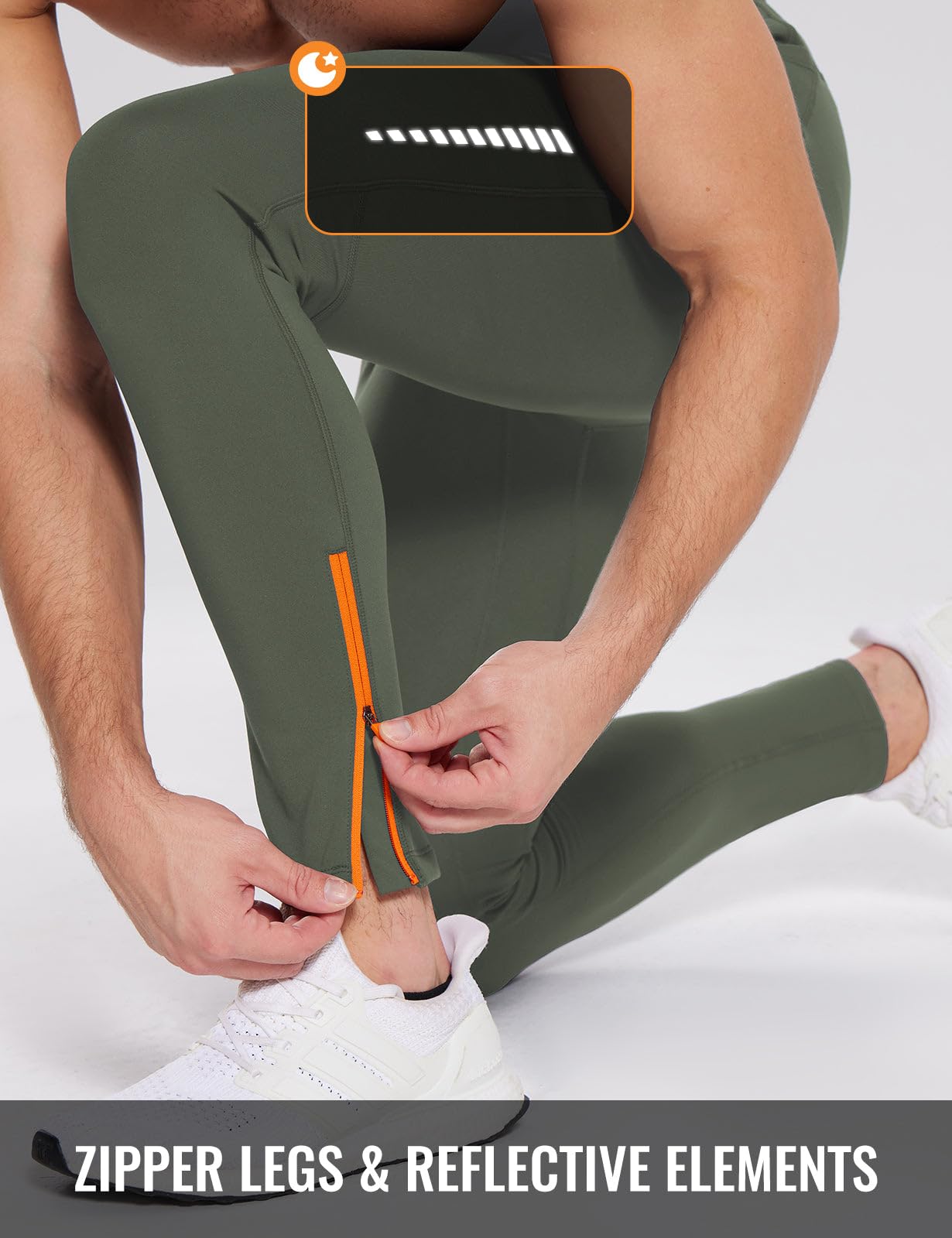 baleaf Legging Thermique pour Homme avec Poches zippées - Doublure Polaire - pour Cyclisme, Gym, randonnée, Ski Vert armée Profonde 3XL