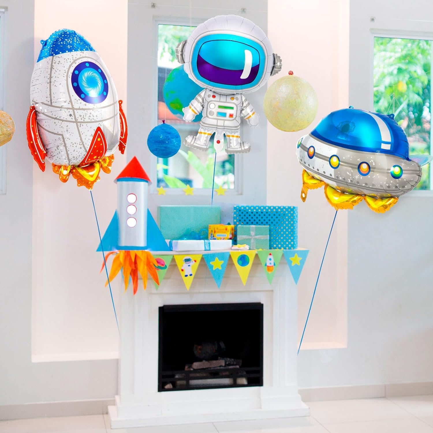 Déco Anniversaire Espace 6 Ans – Ballons Astronaute Fusée Vaisseau – Kit Fête Univers Pour Garçon – Ballon Numéro 6 Géant – Hélium Facile