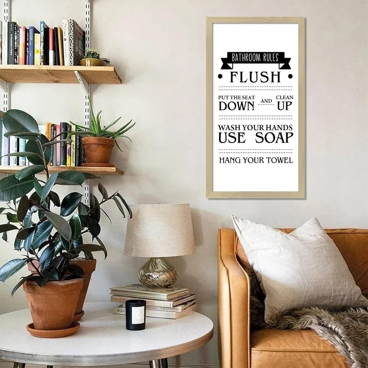 Encouragement Quote Wood Framed Sign Inspirational Quotes Bathroom Rules Beige Frame Wooden Plaque Birthday Housewarming Gift for Office Cafe Bar Farmhouse Porch Garden Yard Cottage Wall Decor 22x12in