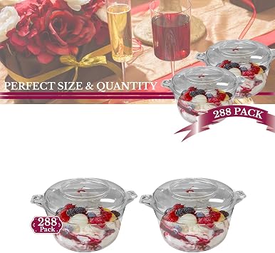 Disposable Plastic Cups, Ice Cream Bowls - Tumblers for Ice cream, Yogurt, Fruit, Cheesecake, Pudding - Bulk Party Supplies for Wedding (Clear, 3.4 oz Dessert Pots (288 Pots))
