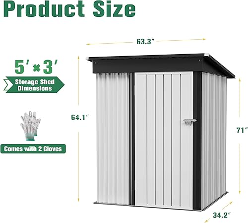 Miniatura 5 de Flamaker Cobertizo de almacenamiento impermeable de metal con puerta con cerradura, cobertizo de herramientas para almacenamiento al aire libre para