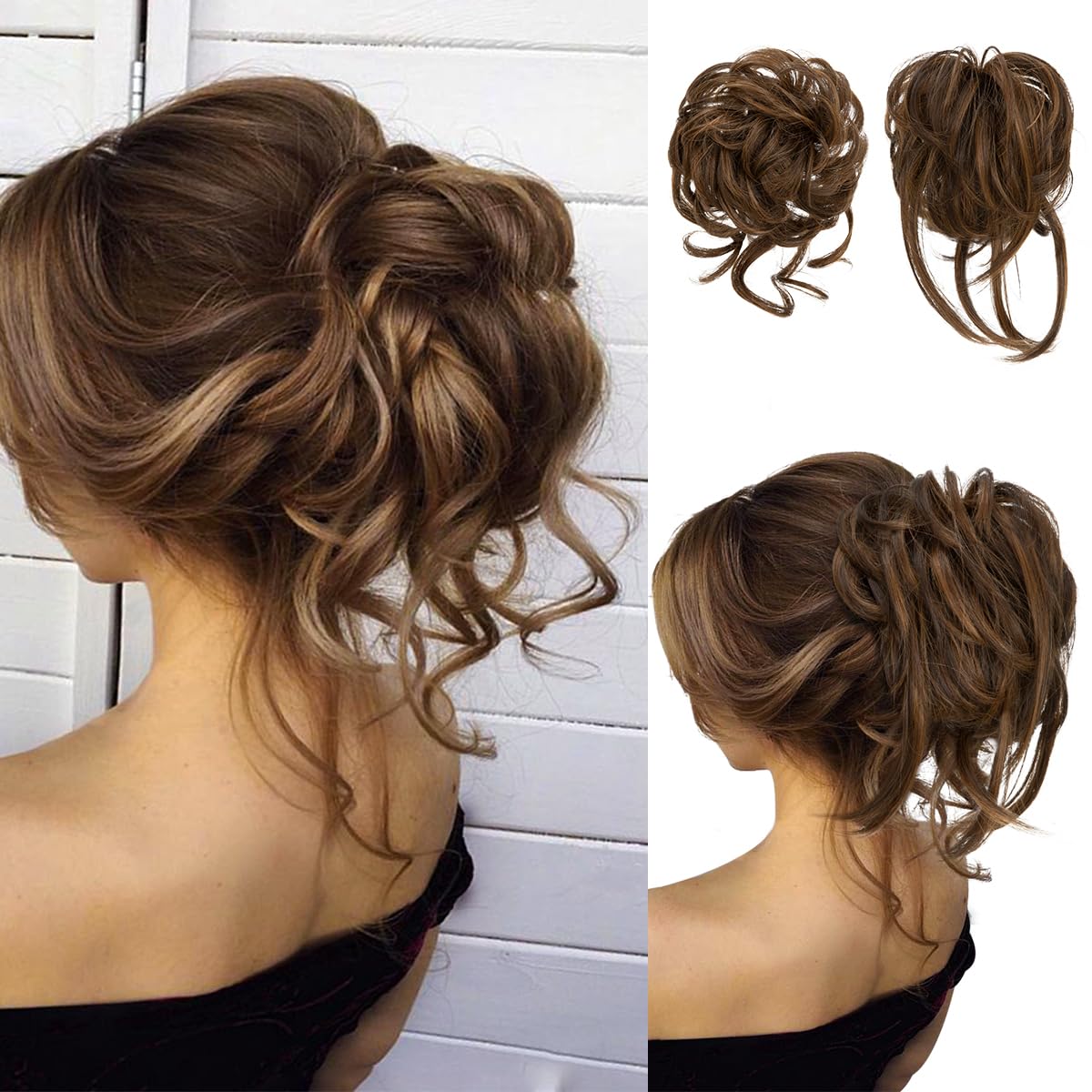 Photo 1 of SARLA Wavy Curly Messy Bun Hair Pieces, Chocolate