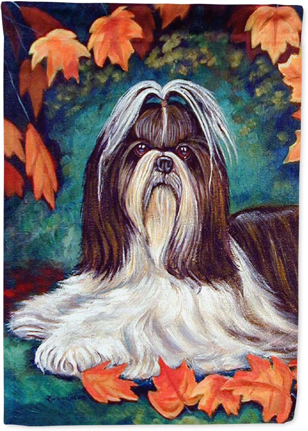 Caroline's Treasures 7182CHF Autumn Leaves Shih Tzu House Flag Large Porch Sleeve Pole Decorative Outside Yard Banner Artwork Wall Hanging, Polyester, House Size, Multicolor