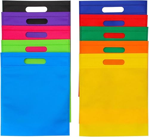 Miniatura 8 de Aneco 50 bolsas no tejidas de 9.5 x 11.5 pulgadas, bolsa de regalo de polietileno, bolsa de regalo de colores arcoíris, bolsa de asas de regalo para