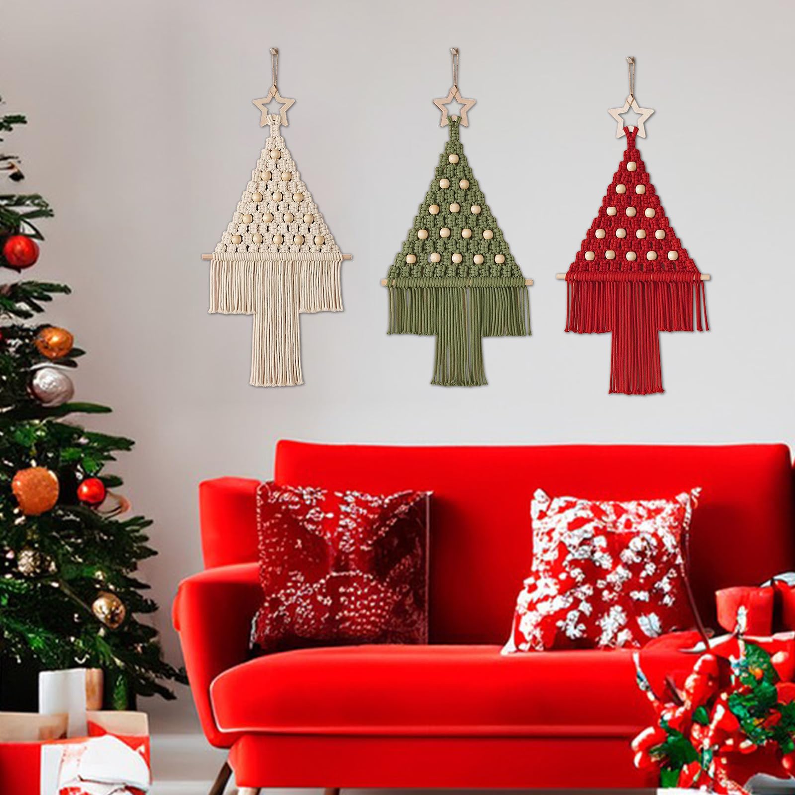 Amazon｜マクラメ壁掛けクリスマスツリーボヘミアンタペストリー19.7