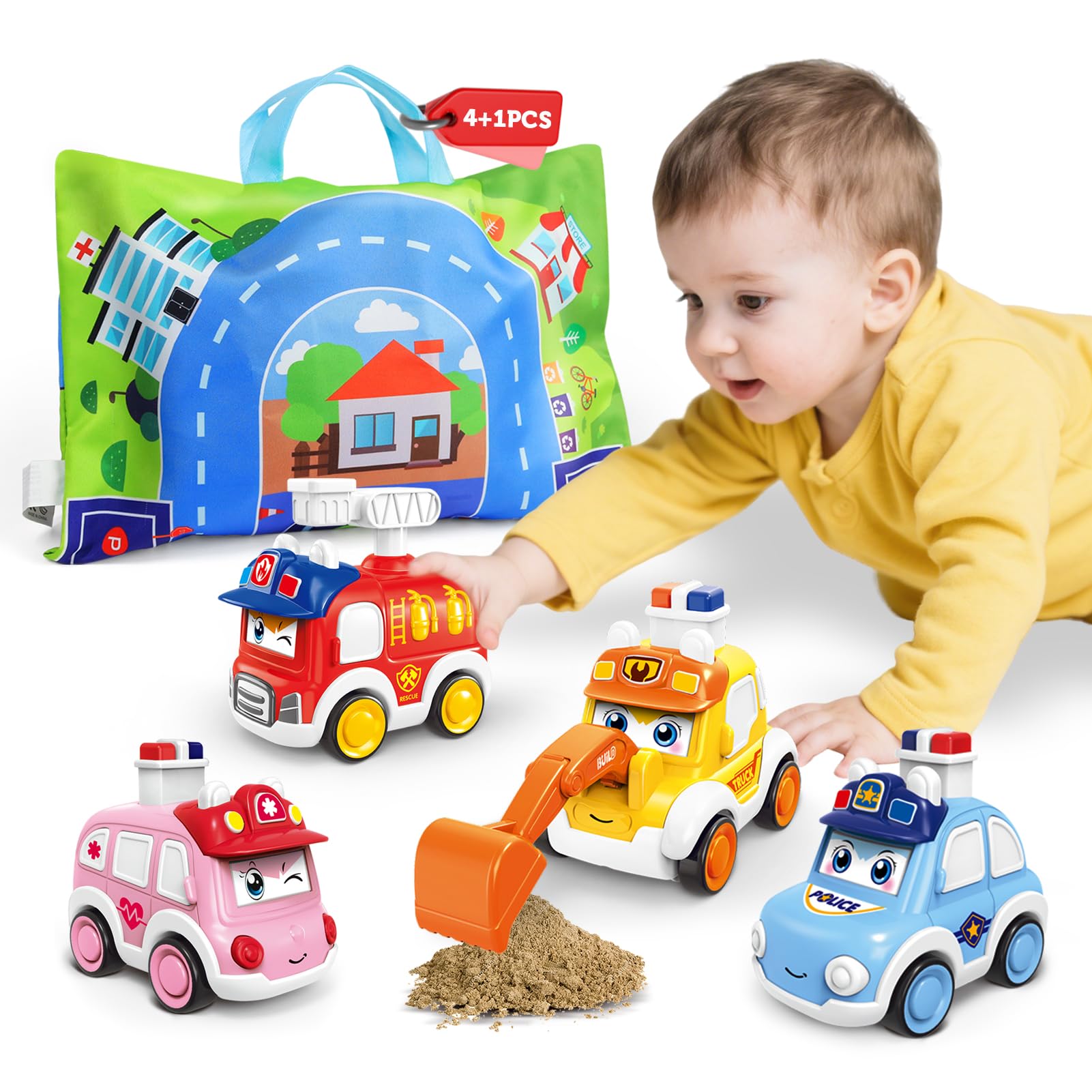 Macchinine Giocattolo Per Bambini 1-3 Anni: Set Da 4 Con Tappetino Mappa E Borsa Porta-auto, Spingi E Vai
