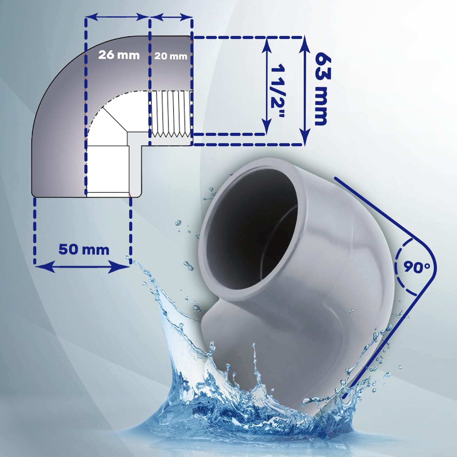 Tubo Gomito PVC U con Angolo di 90° Ø 50 mm x 1 1/2” Ha un Collegamento a Colla e Filettature Interne - Garanzia di 10 Anni - MONTERAL