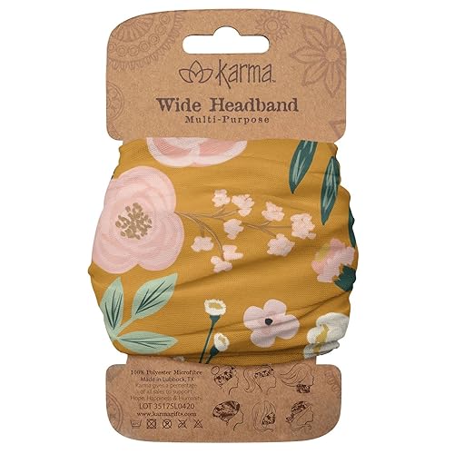 Vista 32 de Karma Diadema floral magenta para mujer, ancha, diadema de tela y pañuelo elástico para el cabello, floral magenta, 1 unidad Albaricoque Split Floral