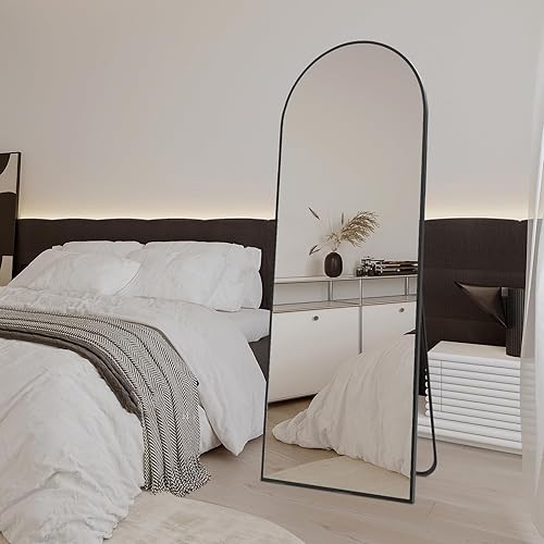 Miniatura 4 de Espejo arqueado de longitud completa de 64 x 21 pulgadas, espejo independiente montado en la pared, espejo de marco de aluminio, espejo moderno