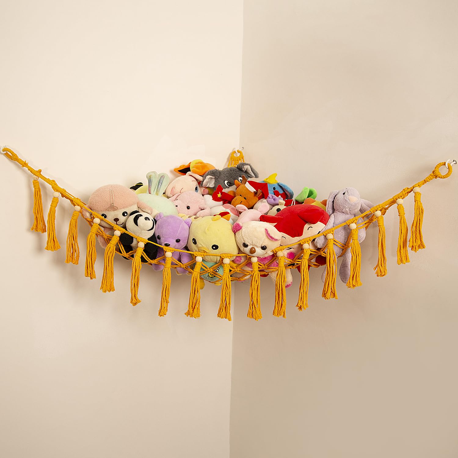 Stuffed Animal Hammock Teddy Bear Net Plush Holder Soft Toy Storage Organizer Boho Macrame Toy Holder-Orange - Image 2
