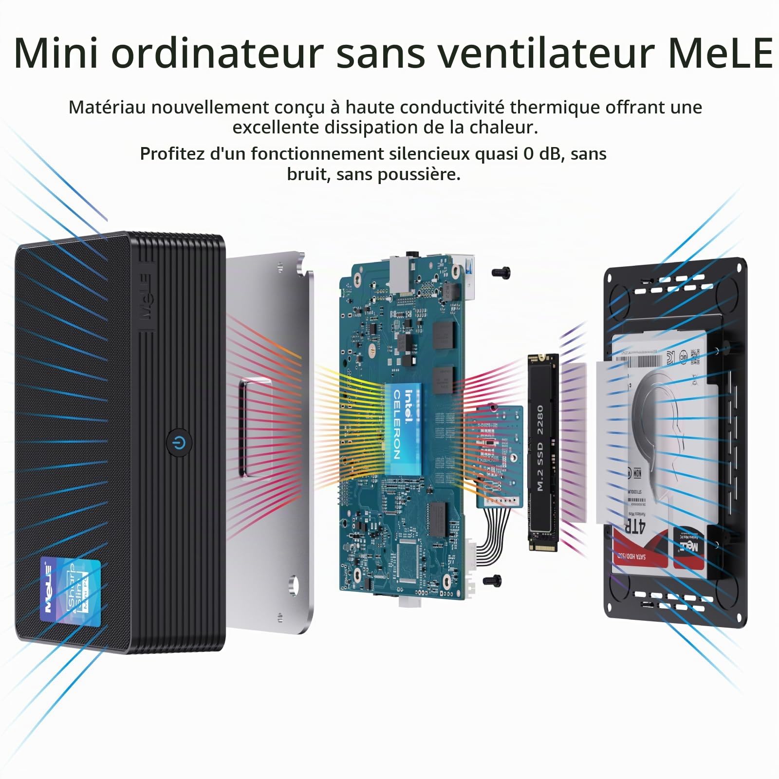 MeLE Mini PC, QuieterHD3 Celeron N5105 16GB 512GB Micro PC, Petit Ordinateur de Bureau sans Ventilateur avec WiFi, BT5.1 pour L'affichage Numérique Industriel IoT Business