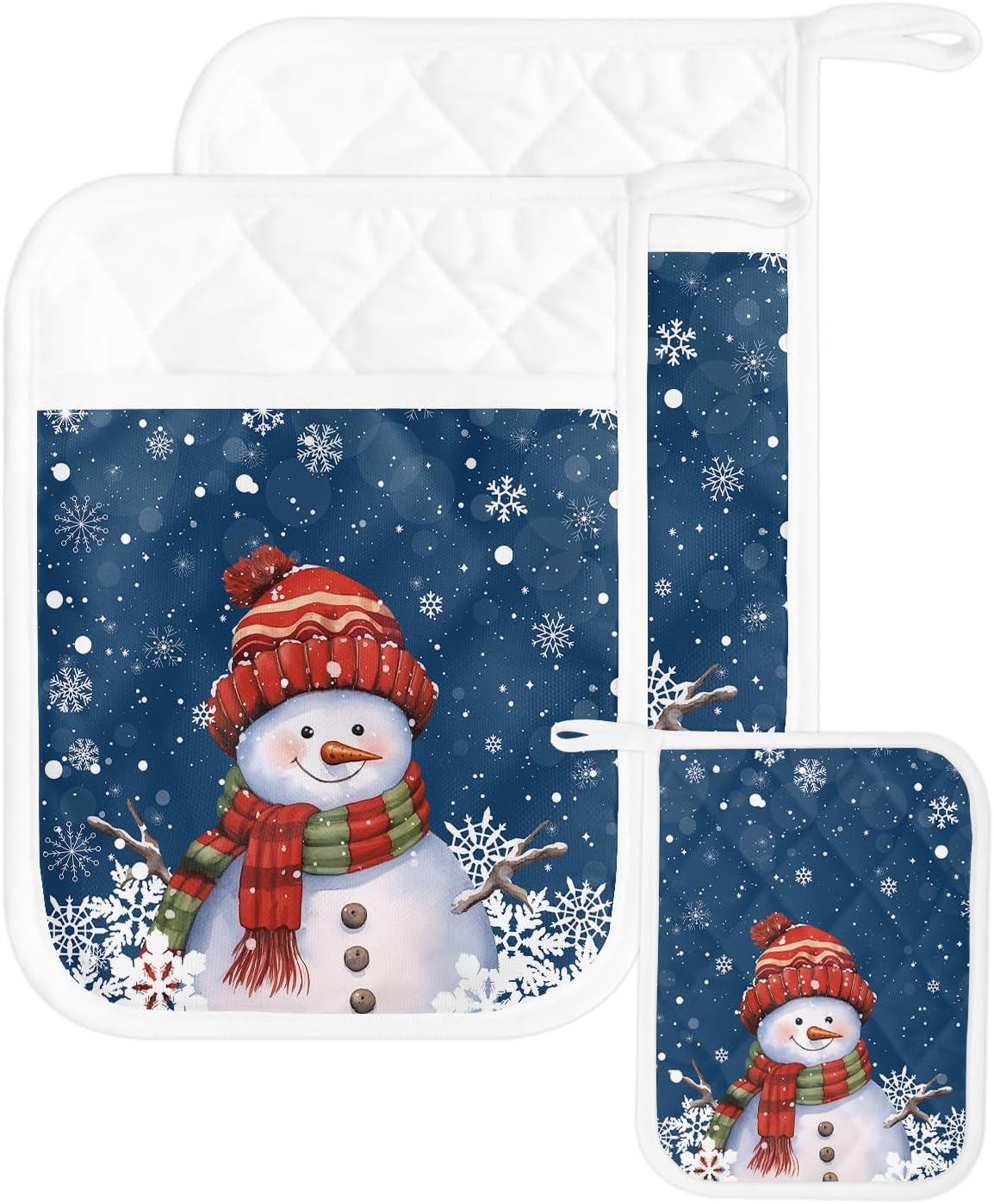 Juego de 2 agarraderas de tela de toalla de invierno para cocina, antideslizantes y aislantes de calor, juego de agarraderas de tela de toalla con