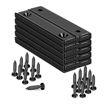 LOVIMAG Neodymium Magnets 80lbs, 2.36"x0.53"x0.2"in Rectangular Pot Magnets with Countersunk Hole and Screws, Strong Industrial Rare Earth Strength for Mounting, Black Pack of 10