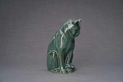 Miniatura 4 de Neko  Hermosa urna de cremación hecha a mano para cenizas de mascotas, hecha a mano con acabados elegantes, mezcla verde graso, urna de cerámica