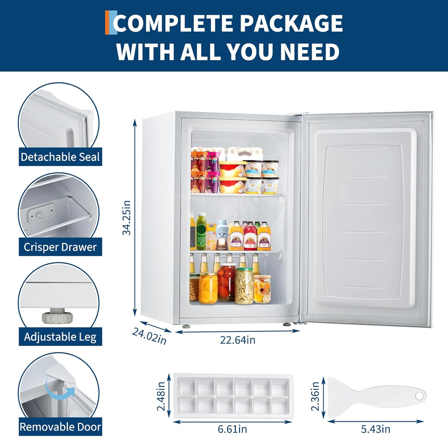 GarveeHome Upright Freezer, 3.0 Cu.Ft. Compact Mini Freezer with Reversible Single Door, 7 Adjustable Thermostat & 3 Removable Shelves, Ideal for Apartment, Dorm, Home, Office, White