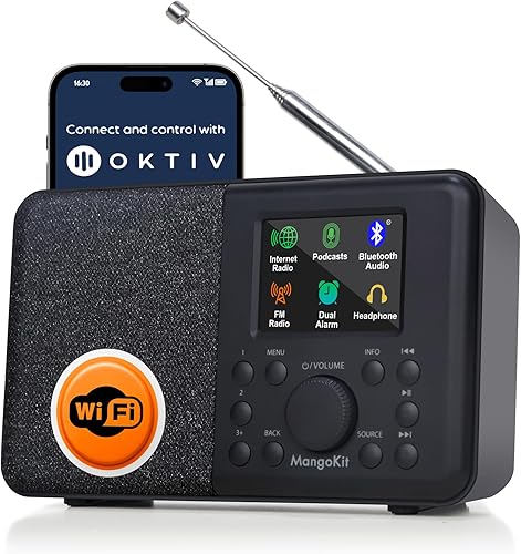 Miniatura 10 de SR20 Radio estéreo inteligente por Internet con WiFi, reproductor de podcasts, altavoz Bluetooth, radio FM portátil, radio alimentada por red y