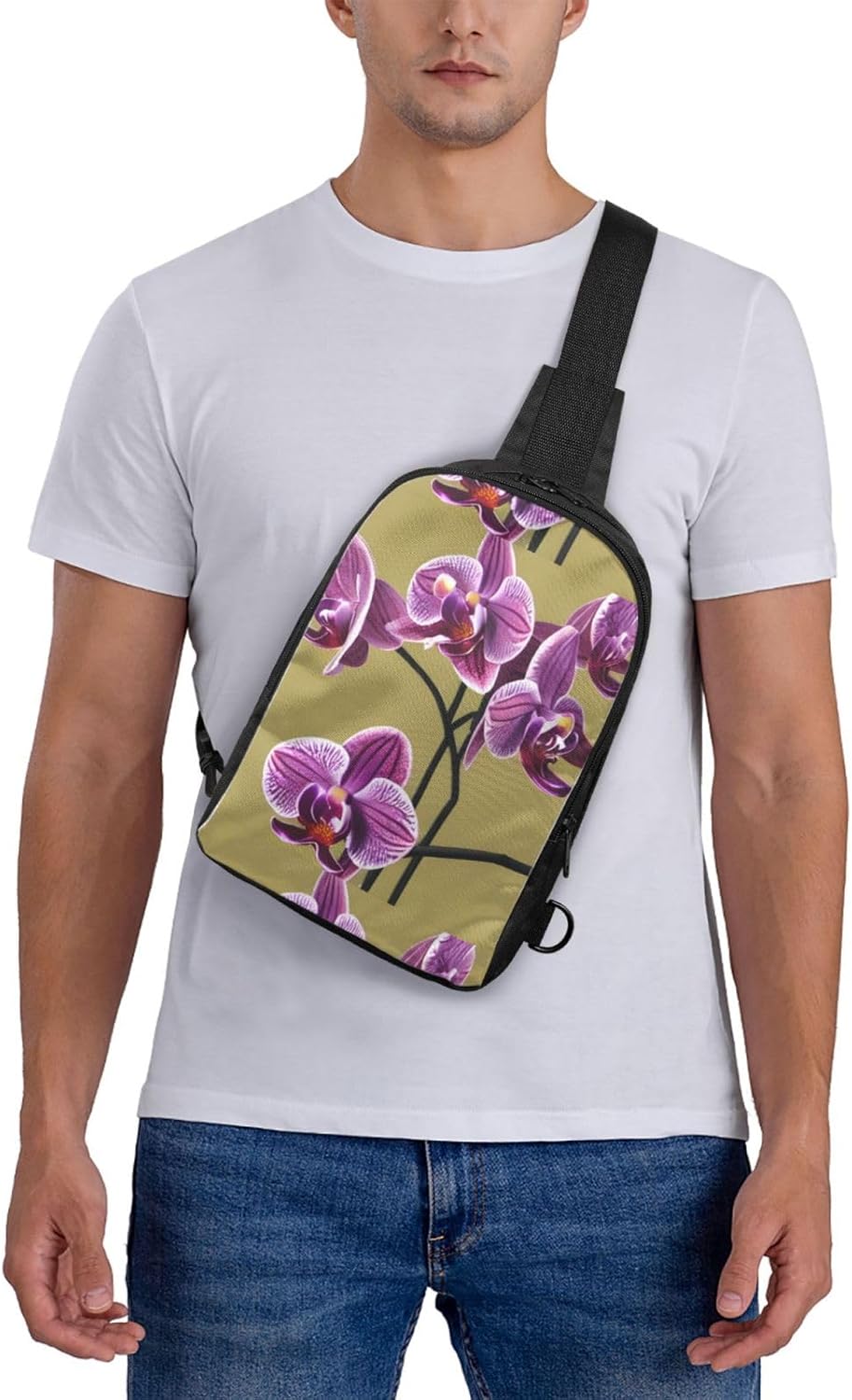 Orchids Adjustable Strap Large Capacity Double Layer Crossbody Chest Bag 7.7x2.4x11.8in For Camping Travel Daily Leisure Activities