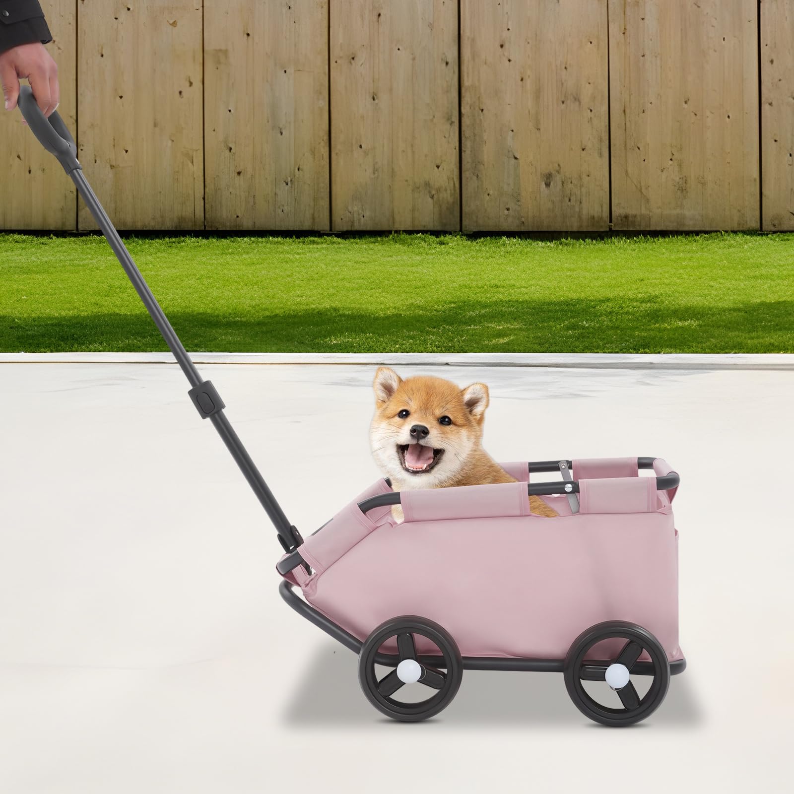 Passeggino pieghevole per cani di piccola taglia e gatti, leggero con manico telescopico, telaio stabile, fino a 7,5 kg, con cuscino interno e tasca laterale 31 × 51 × 35 cm (rosa)