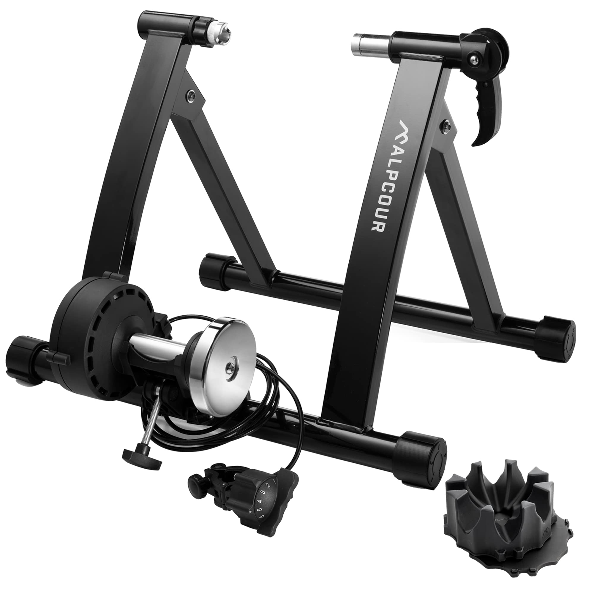 AlpcourMagnetic Bike Trainer Stand for Indoor Riding – with Bike Trainer 4-Tier Riser Block for Front Wheel with Anti-Skid Design