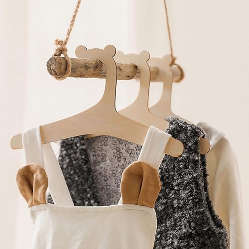 Miniatura 5 de Percha de madera para niños, 5 unidades, diseño de oso de dibujos animados, para el hogar, armario, balcón, organización, artefacto woo, colgador de