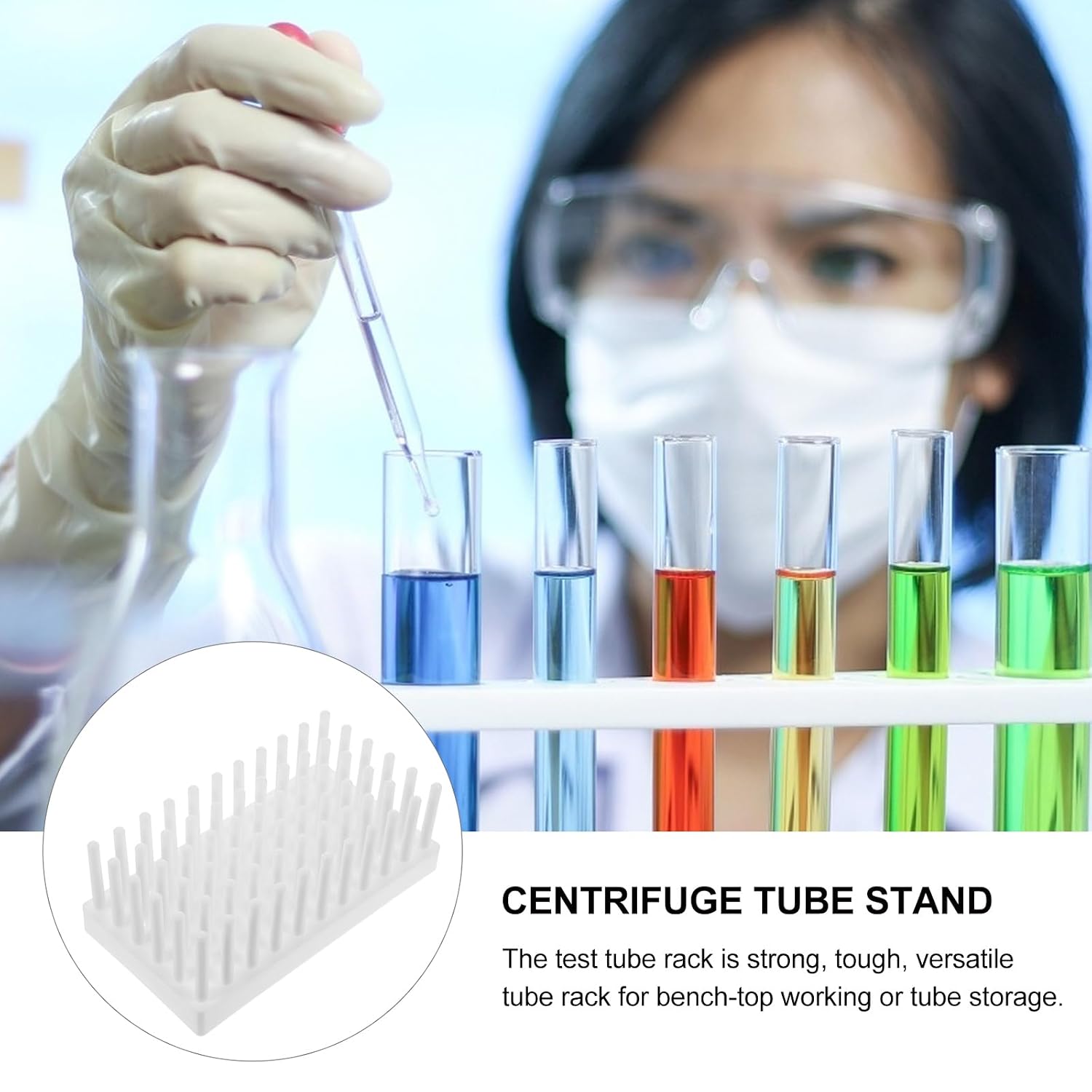 ULTECHNOVO Test Tube Peg Drying Rack 6.88X3.74X7.08In Lab Tube Holder Stand for Centrifuge Tubes and Glass Test Tubes Lightweight Durable Lab Drying and Storage Organizer