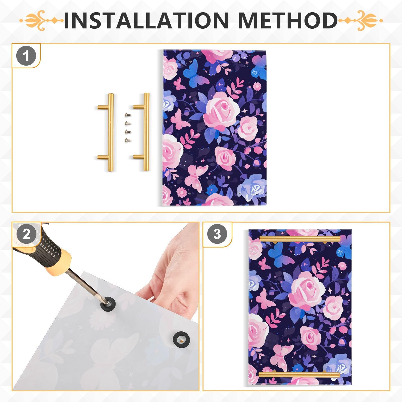 Purple Peach Elegant Blooms Decorative Breakfast Tray with Handles Trays for Eating for Jewelry Perfume for Party Serving bandeja desayunos sorpresa para cumpleanos