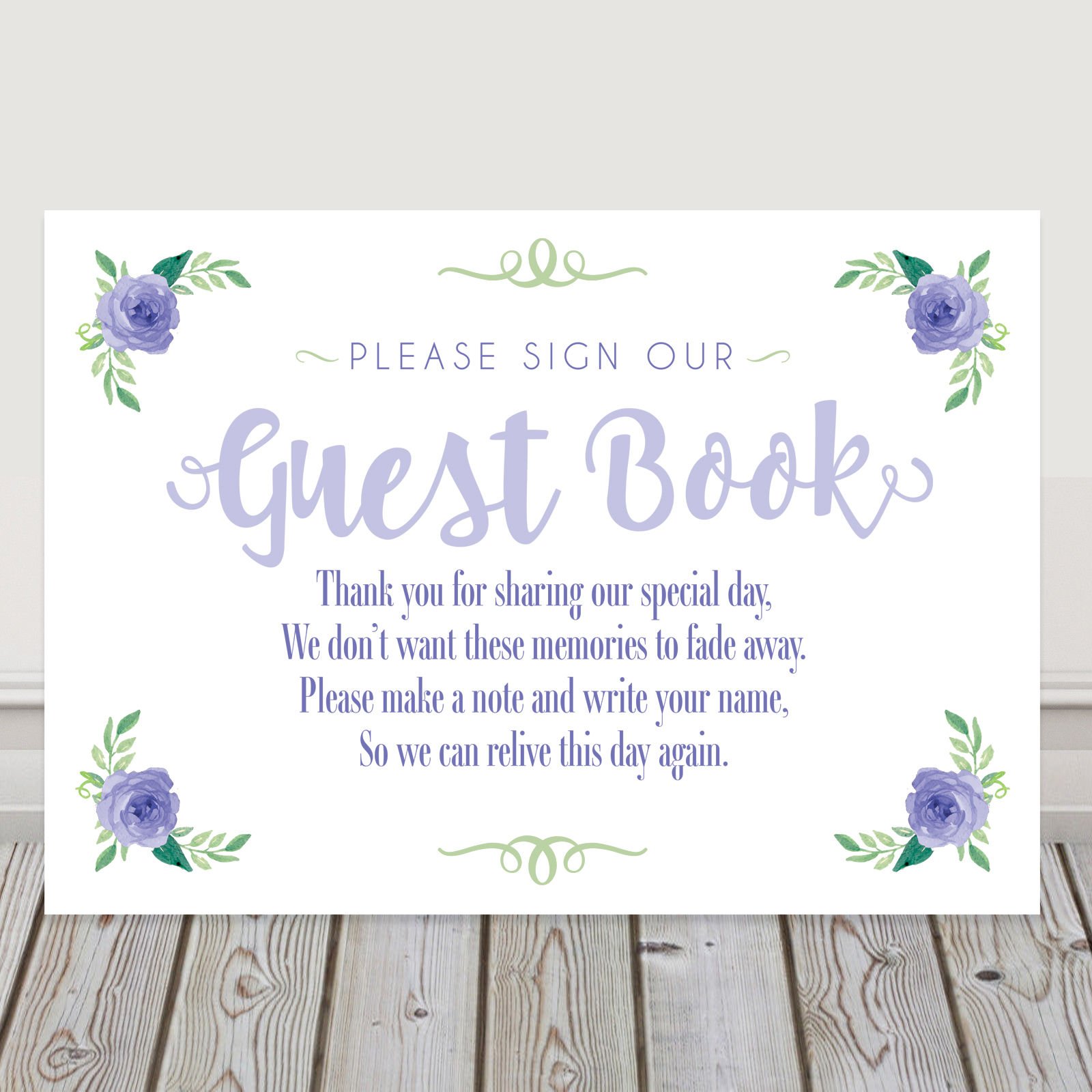 Pretty Wedding Wishing Tree or Guest Book Table Sign Available in A Range of Pastel Colours (Lilac (L1))