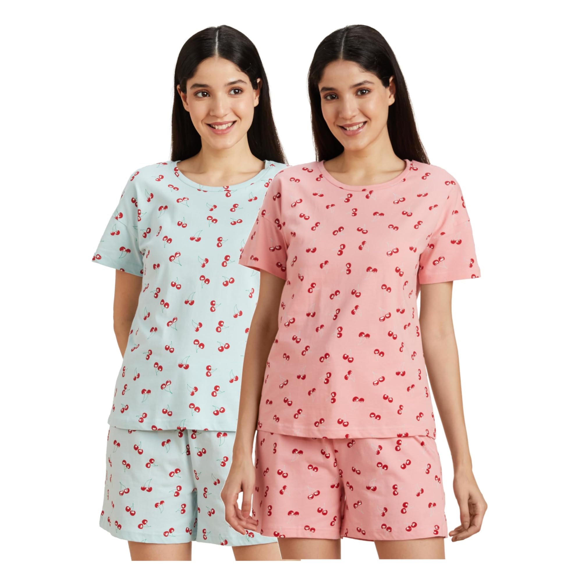 amazon brand - symbol Women's Cotton T-Shirt and Shorts Night Suit | Two Piece Set | Regular Fit (Available in Plus Sizes)-picture-55